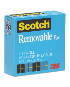 Scotch 1/2" x 1296", 1" Core Removable Tape, Clear
