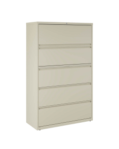 Hirsh HL8000 Series 5-Drawer 42" Wide Full-Width Pull Lateral File Cabinet, Putty