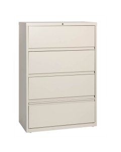 Hirsh HL10000 Series 4-Drawer 36" Wide Lateral File Cabinet With Roll-Out Shelves, Putty