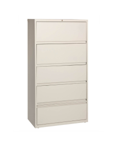Hirsh HL10000 Series 5-Drawer 36" Wide Lateral File Cabinet With Roll-Out Shelves, Putty