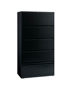 Hirsh HL10000 Series 5-Drawer 42" Wide Lateral File Cabinet With Roll-Out Shelves, Letter & Legal, Black