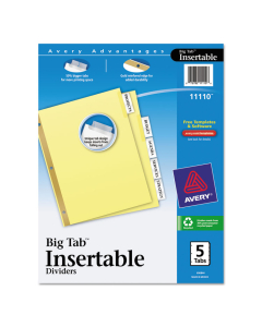 Avery WorkSaver Big Clear 5-Tab 8-1/2" x 11" Insertable Dividers, Buff, 1 Set
