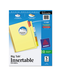 Avery WorkSaver Big Mulitcolor 5-Tab 8-1/2" x 11" Insertable Dividers, Buff, 1 Set