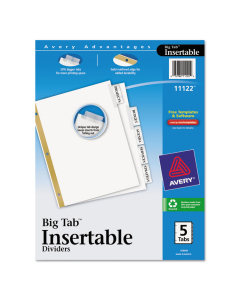 Avery WorkSaver Big Clear 5-Tab 8-1/2" x 11" Insertable Dividers, White, 1 Set