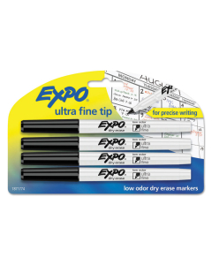 Expo Low-Odor Dry Erase Marker, Ultra Fine Point, Black, 4-Pack