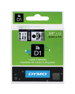 Dymo D1 40910 Polyester 3/8" x 23 ft. Label Maker Tape, Black on Clear