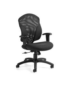 Global Tye 1951-4 Mesh-Back Leather Mid-Back Task Chair. Shown in Black