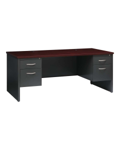 Hirsh Modular 72" W x 36" D Double Pedestal Desk (Shown in Charcoal/Mahogany)