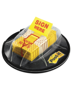 Post-it 1" x 1-3/4" "Sign Here" Flags in Dispenser, Yellow, 200 Flags/Dispenser