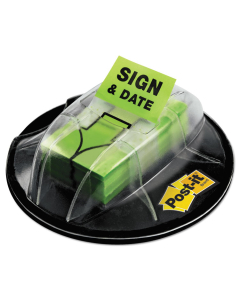 Post-it 1" x 1-3/4" "Sign Here" Flags in Dispenser, Bright Green, 200 Flags/Dispenser