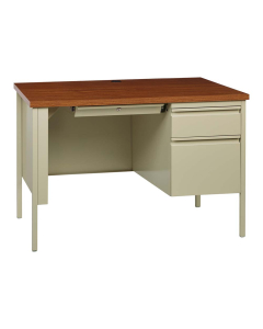 Hirsh 45" W x 24" D Right Hand Single Pedestal Desk (Shown in Putty/Oak)