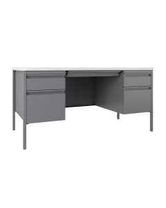 Hirsh 60" W x 30" D Double Pedestal Teacher Desk, Platinum/White
