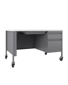 Hirsh 48" W x 30" D Mobile Right Hand Single Pedestal Teacher Desk, Platinum/White