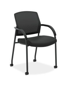 HON Lota Mesh-Back Fabric Stacking Chair, Black (Shown with Casters)