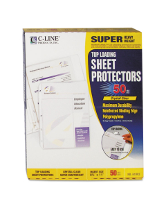 C-Line 8-1/2" x 11" Top-Load Super Heavyweight Clear Poly Sheet Protectors, 50/Box
