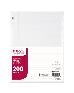 Mead 8" x 10-1/2", 200-Sheets, Wide Rule Economical Filler Paper
