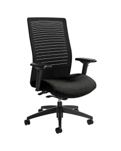Global Loover 2661-8 Mesh & Fabric High-Back Executive Office Chair, Adjustable Arms. Shown in Black.