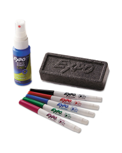 Expo Low-Odor Dry-Erase Marker Starter Set, Ultra Fine, Assorted, 5 Markers, 1 Eraser, Board Cleaner