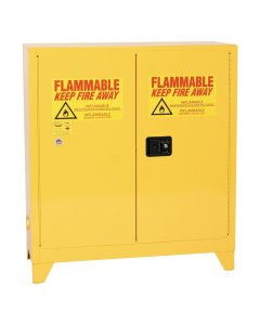 Eagle 3010LEGS Self Close Two Door Flammable Tower Safety Cabinet with Legs, 30 Gallons, Yellow