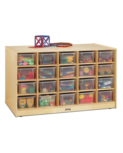 Jonti-Craft Double-Sided Single & 20 Cubbie-Tray Island Classroom Storage Unit with Clear Trays