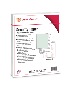 DocuGard 8-1/2" x 11", 24lb, 500-Sheets, Green Medical Security Paper