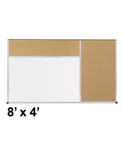 Best-Rite Style-D 8 x 4 Tackboard and Porcelain Magnetic Combination Whiteboard (Shown in Natural Cork)