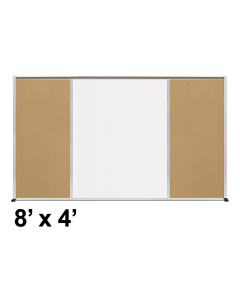 Best-Rite Style-F 8 x 4 Tackboard and Porcelain Magnetic Combination Whiteboard (Shown in Natural Cork)