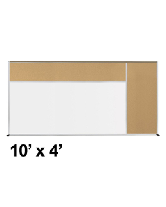 Best-Rite Style-D 10 x 4 Tackboard and Porcelain Magnetic Combination Whiteboard (Shown in Natural Cork)