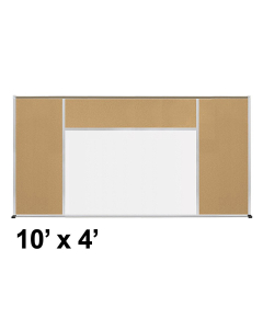 Best-Rite Style-H 10 x 4 Tackboard and Porcelain Magnetic Combination Whiteboard (Shown in Natural Cork)