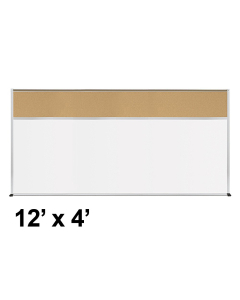 Best-Rite Style-C 12 x 4 Tackboard and Porcelain Magnetic Combination Whiteboard (Shown in Natural Cork)