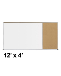 Best-Rite Style-E 12 x 4 Tackboard and Porcelain Magnetic Combination Whiteboard (Shown in Natural Cork)