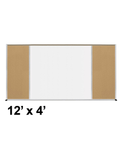 Best-Rite Style-F 12 x 4 Tackboard and Porcelain Magnetic Combination Whiteboard (Shown in Natural Cork)