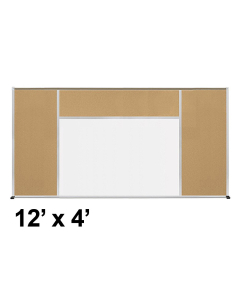 Best-Rite Style-H 12 x 4 Tackboard and Porcelain Magnetic Combination Whiteboard (Shown in Natural Cork)