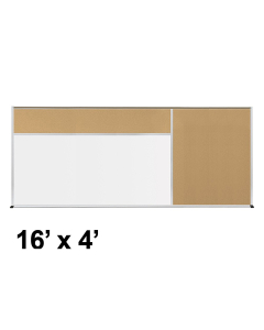 Best-Rite Style-D 16 x 4 Tackboard and Porcelain Magnetic Combination Whiteboard (Shown in Natural Cork)
