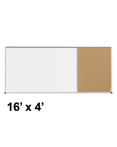 Best-Rite Style-E 16 x 4 Tackboard and Porcelain Magnetic Combination Whiteboard (Shown in Natural Cork)