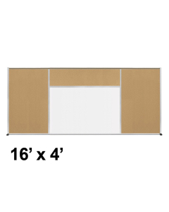 Best-Rite Style-H 16 x 4 Tackboard and Porcelain Magnetic Combination Whiteboard (Shown in Natural Cork)