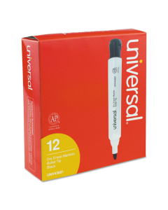 Universal Dry Erase Marker, Bullet Tip, Black, 12-Pack