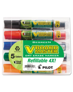 Pilot BeGreen Dry Erase Marker, Chisel Tip, Assorted, 5-Pack