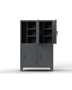 Strong Hold 50" W x 24" D x 78" H 12-Gauge Steel Double-Tier Locker with 4 Compartments, 8 Shelves, Coat Hooks, Dark Grey