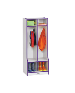 Jonti-Craft Rainbow Accents 2-Section Cubbie Coat Locker with Step - Shown in Purple