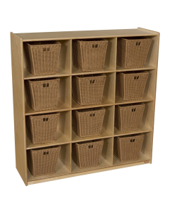 Wood Designs Childrens Classroom 12-Cubby Storage Unit with Medium Wicker Baskets