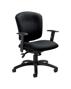 Global Supra X 5336-3 Multi-Tilter Mid-Back Office Chair, Adjustable Arms. Shown in Black.