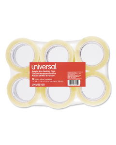 Universal 2" x 110 yds Clear Acrylic Box Sealing Tape, 3" Core, 12-Pack