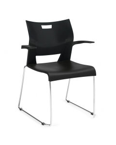 Global Duet Polypropylene Plastic Stacking Chair with Arms (Shown in Black)