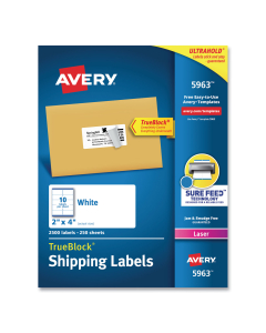 Avery 2" x 4" Laser & Inkjet Printer Internet Shipping Labels, White, 2500/Box