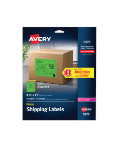Avery 11" x 8-1/2" High-Visibility Laser Labels, Assorted Neon, 15/Pack