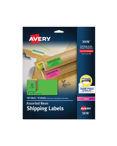 Avery 4" x 2" High-Visibility Laser Labels, Assorted Neon, 150/Pack