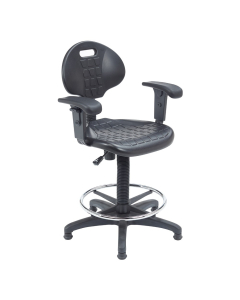 NPS Polyurethane Low-Back Work Stool with Arms, Footring