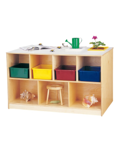 Jonti-Craft Mobile Twin Cubbie Classroom Island Storage with Colored Trays (example of use)