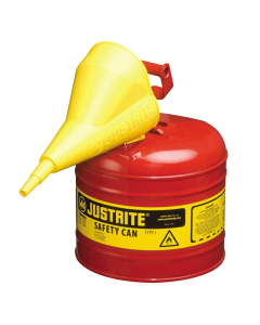 Justrite Type I 2 Gallon Self-Closing Lid Steel Safety Can with Funnel (Shown in Red)